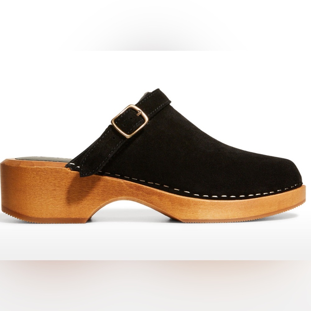 Re/Done Black Mules with Wooden Sole